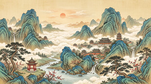 宋式青绿千里江山山水装饰画