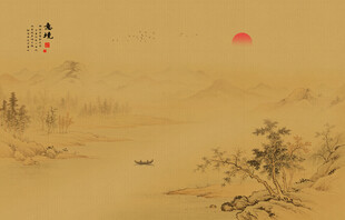 中式古风古典山水画背景壁画