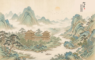 新中式屏风古风水墨山水画背景墙