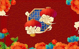 国潮灯笼装饰画背景墙