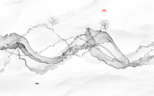 抽象水墨线条烟雾山水电视背景墙