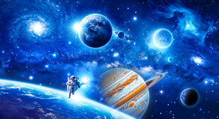 蓝色太空星球宇航员银河星空背景