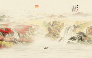 新中式山水画壁画壁纸