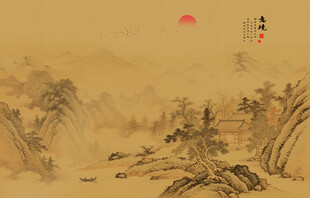 中式古典古风山水画背景