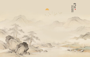 中式古风古典山水画背景