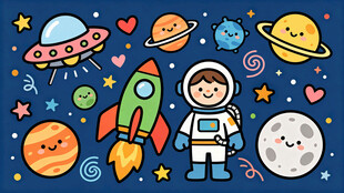 卡通星空插画背景图