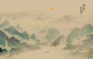 新中式国画山水电视背景墙