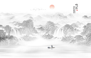 新中式国画山水电视背景墙