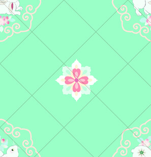 清新绿底国风花卉纹样