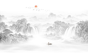 新中式水墨国画山水电视背景墙