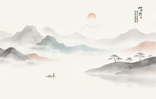 国画山水情背景墙