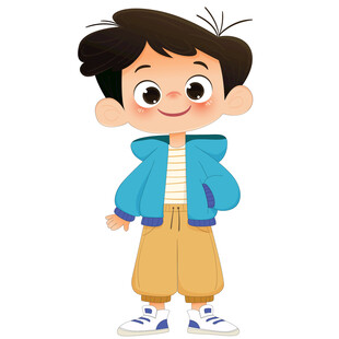 穿蓝色外套夹克可爱小男孩插画