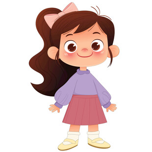 蝴蝶结长马尾紫色卫衣小女孩插画