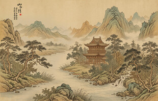 宋氏美学山水电视背景墙壁布墙纸