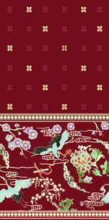 国风红底花鸟传统纹样汉服