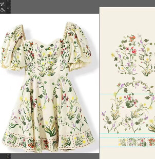 高清碎花连衣裙裁片设计展示