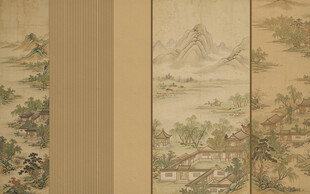 中式床头古风宋式美学山水画壁画