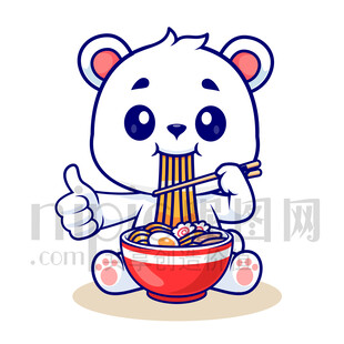 可爱小熊吃面条卡通插画