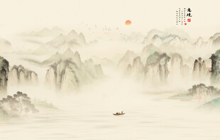 新中式古典古风背景山水画壁画