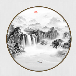 中式意境流水生财背景墙