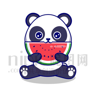 可爱熊猫吃西瓜插画