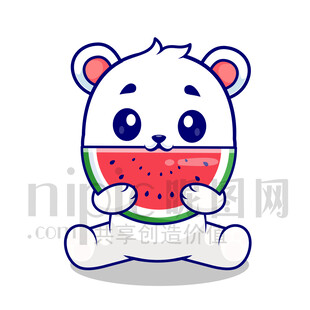 可爱萌熊吃西瓜插画