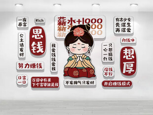 Q版唐仕女搞钱励志文化墙