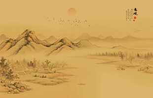 宋代山水画背景墙