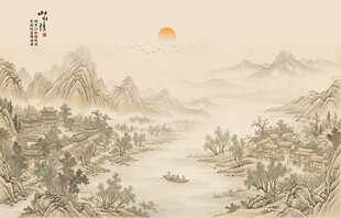 简约宋氏美学古画山水画壁画壁纸