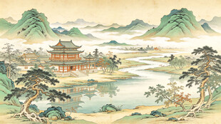宋式青绿千里江山山水装饰画