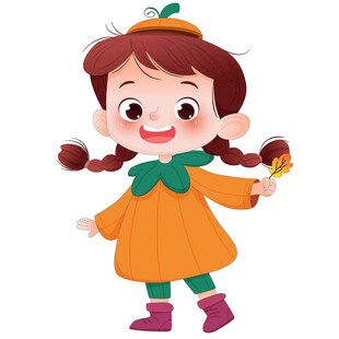 万圣节南瓜装麻花辫小女孩插画