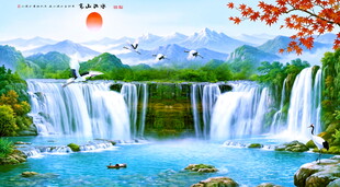 瀑布山水画