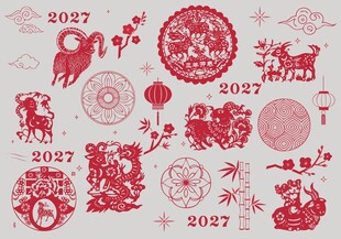 2027蛇年新春剪纸素材