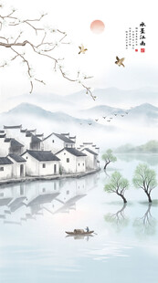 新中式玉兰山水装饰画