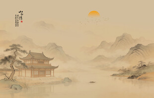 中式古风古典山水画背景墙